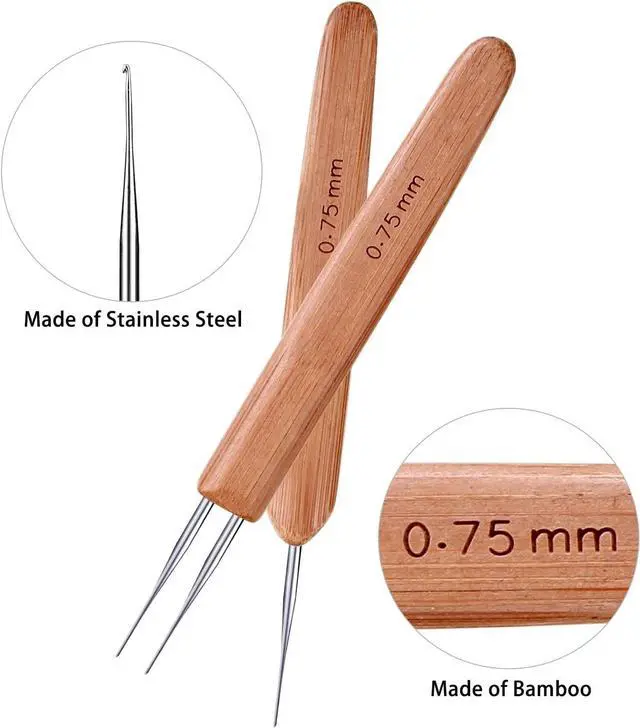 Alt view image 4 of 7 - Bamboo Handle Dreadlock Hook Crochet Needle Tool Braiding Hair Locking Tool