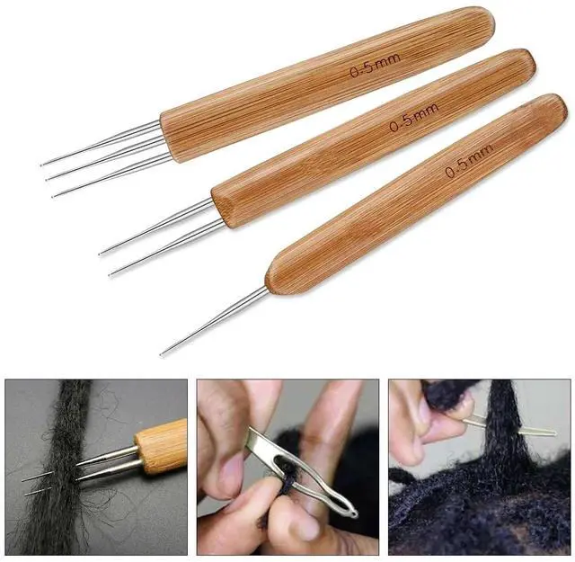 Alt view image 7 of 7 - Bamboo Handle Dreadlock Hook Crochet Needle Tool Braiding Hair Locking Tool