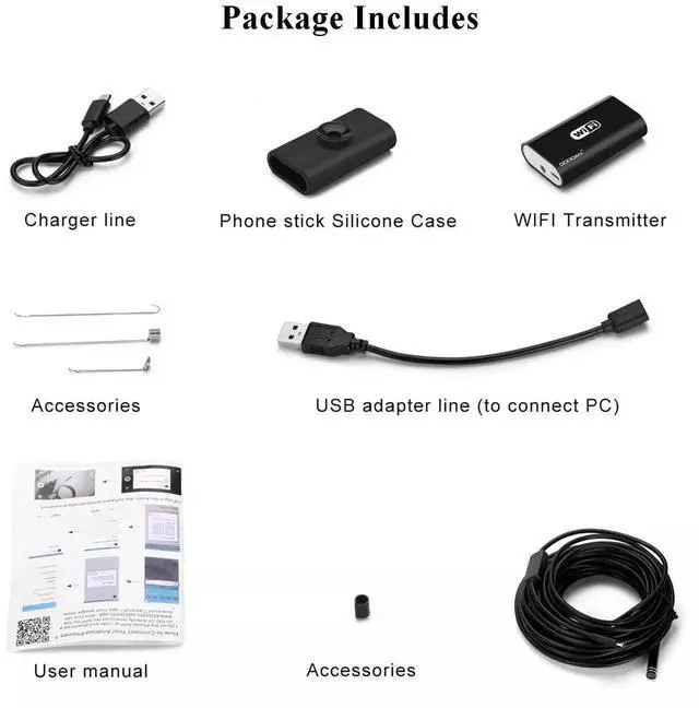 Alt view image 7 of 7 - WiFi Waterproof IP68 Endoscope Inspection Camera HD - iPhone, Android, PC