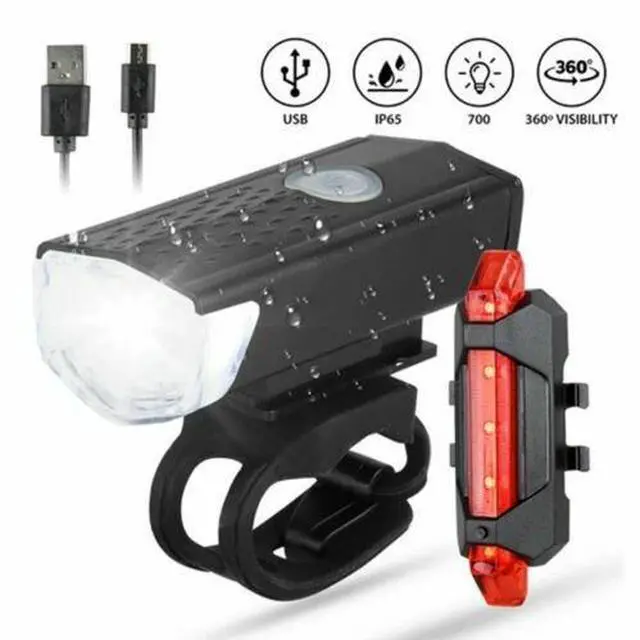 Alt view image 3 of 7 - 2Pcs/Set USB Rechargeable LED Bicycle Headlight Bike Front Rear Lamp Cycling USA