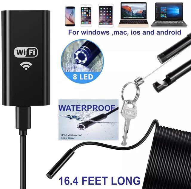 Main image of 5M 8LED Wireless Endoscope WiFi Borescope Inspection Camera for iPhone Android