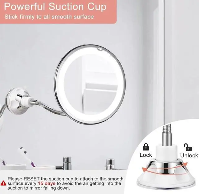 Alt view image 2 of 4 - KEDSUM Flexible Gooseneck 6.8" 10x Magnifying LED Lighted Makeup Mirror