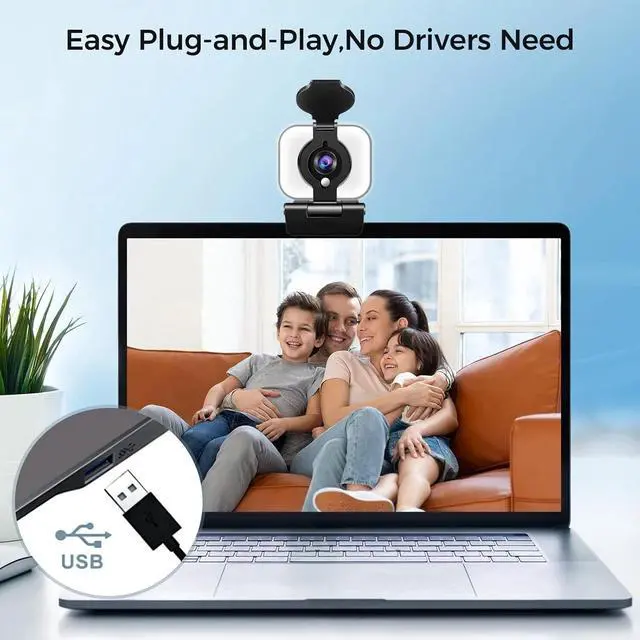 Alt view image 2 of 7 - 4K Ultra HD USB Webcam, Pro Streaming Web Camera Built in Microphone &Ring Light
