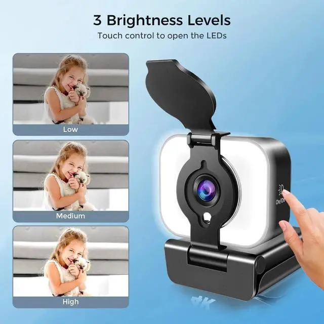 Alt view image 5 of 7 - 4K Ultra HD USB Webcam, Pro Streaming Web Camera Built in Microphone &Ring Light