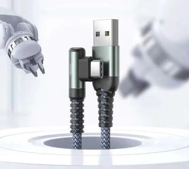 Main image of USB-USB-C 90° Braided Charge Cable 6ft/10Gbps 100W 5A iPhone 15 16 Pro Car Play