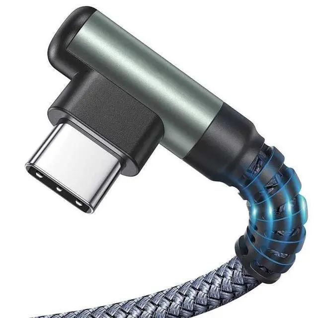 Alt view image 2 of 7 - USB-USB-C 90° Braided Charge Cable 6ft/10Gbps 100W 5A iPhone 15 16 Pro Car Play