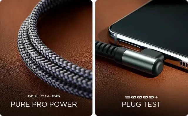 Alt view image 3 of 7 - USB-USB-C 90° Braided Charge Cable 6ft/10Gbps 100W 5A iPhone 15 16 Pro Car Play