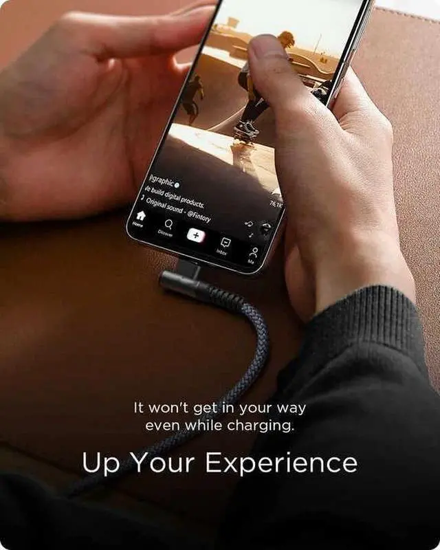 Alt view image 4 of 7 - USB-USB-C 90° Braided Charge Cable 6ft/10Gbps 100W 5A iPhone 15 16 Pro Car Play