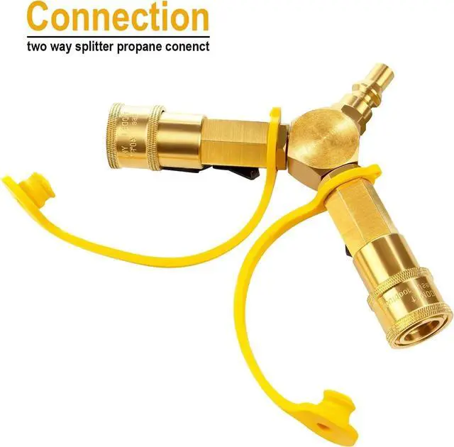 Alt view image 2 of 7 - 1/4" RV Propane Quick Connect Y Splitter with Shutoff Valve Camping 2 Way Tank