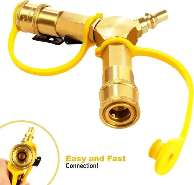 Alt view image 5 of 7 - 1/4" RV Propane Quick Connect Y Splitter with Shutoff Valve Camping 2 Way Tank