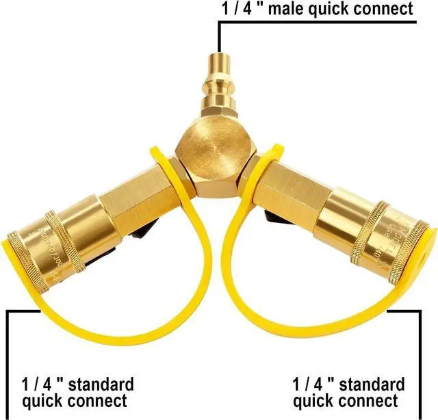 Alt view image 7 of 7 - 1/4" RV Propane Quick Connect Y Splitter with Shutoff Valve Camping 2 Way Tank