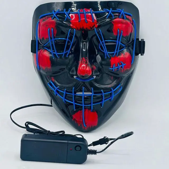 Alt view image 2 of 5 - LED Halloween Mask Neon 3-Mode Costume Purge Cosplay Light V Fawkes Anonymous