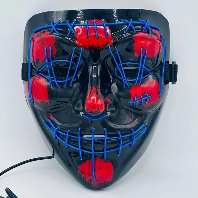 Alt view image 3 of 5 - LED Halloween Mask Neon 3-Mode Costume Purge Cosplay Light V Fawkes Anonymous