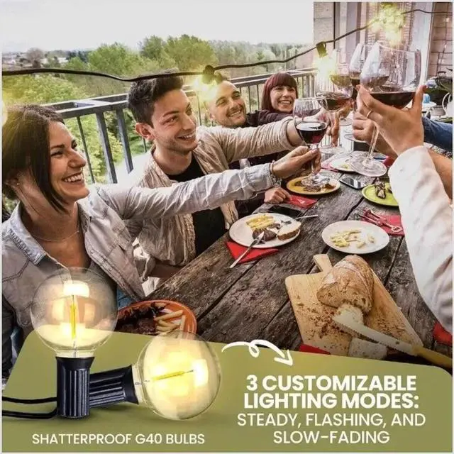 Alt view image 5 of 5 - Outdoor LED String Lights G40 w/ Remote 49ft Waterproof 2200K Party Patio Yard