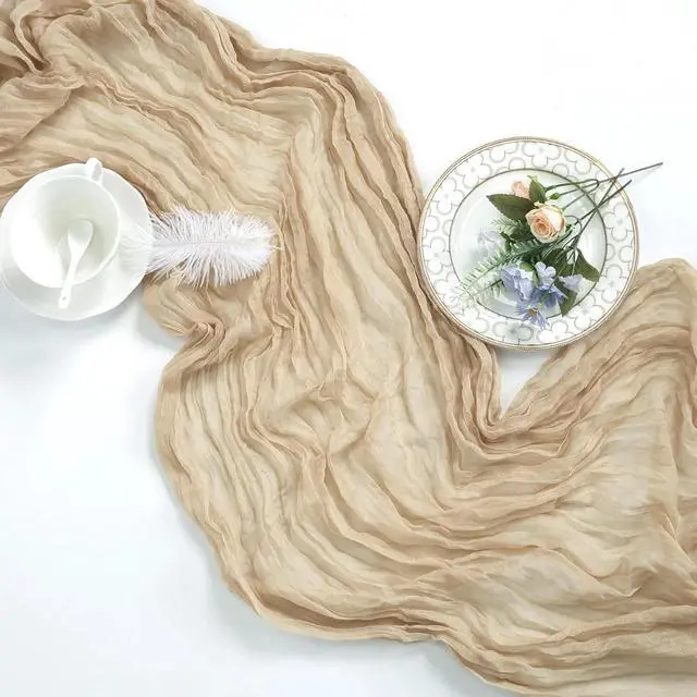 Alt view image 7 of 7 - Gauze Cheesecloth Table Runner Wedding Runner 35 x 120 Inc Beige Table Runner