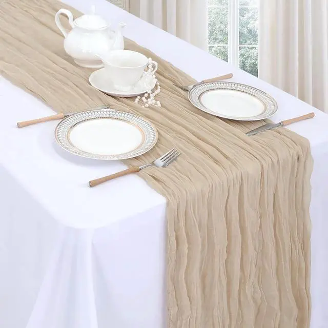 Alt view image 2 of 7 - Gauze Cheesecloth Table Runner Wedding Runner 35 x 120 Inc Beige Table Runner