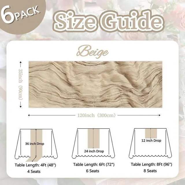 Alt view image 4 of 7 - Gauze Cheesecloth Table Runner Wedding Runner 35 x 120 Inc Beige Table Runner