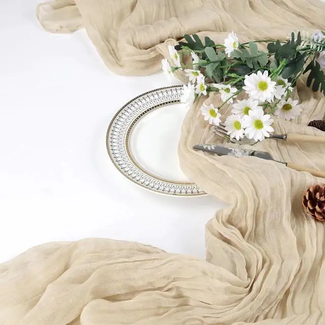 Alt view image 5 of 7 - Gauze Cheesecloth Table Runner Wedding Runner 35 x 120 Inc Beige Table Runner