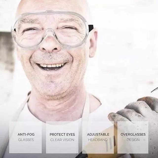 Alt view image 5 of 7 - Clear Safety Goggles Anti-Fog Lab Protective Glasses Eye Protection Elastic