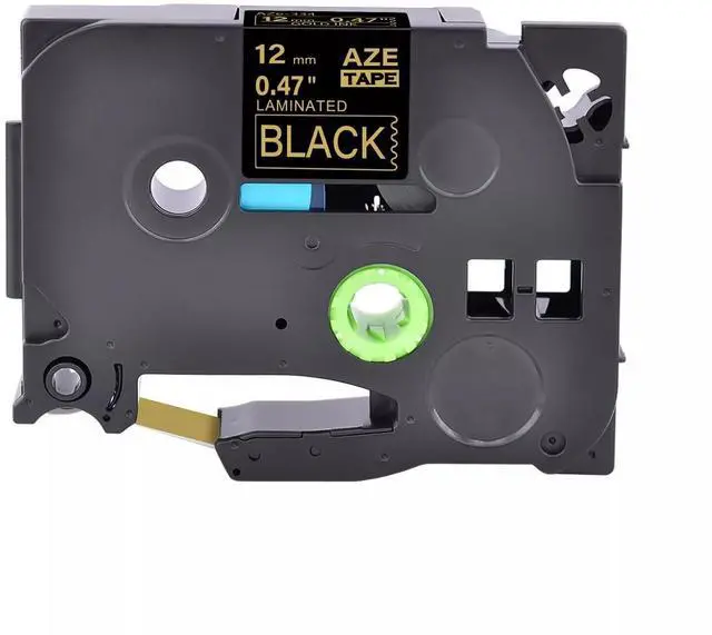 Alt view image 5 of 6 - 2-PACK Tape for Brother P-Touch TZe Label Maker 12mm GOLD Ink on Laminated BLACK