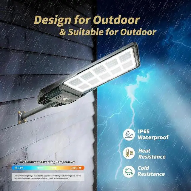 Alt view image 5 of 7 - 10000W Commercial Solar Street Light Dusk to Dawn Lamp For Parking Lot Road Yard