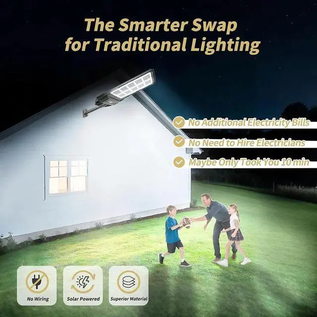 Alt view image 6 of 7 - 10000W Commercial Solar Street Light Dusk to Dawn Lamp For Parking Lot Road Yard