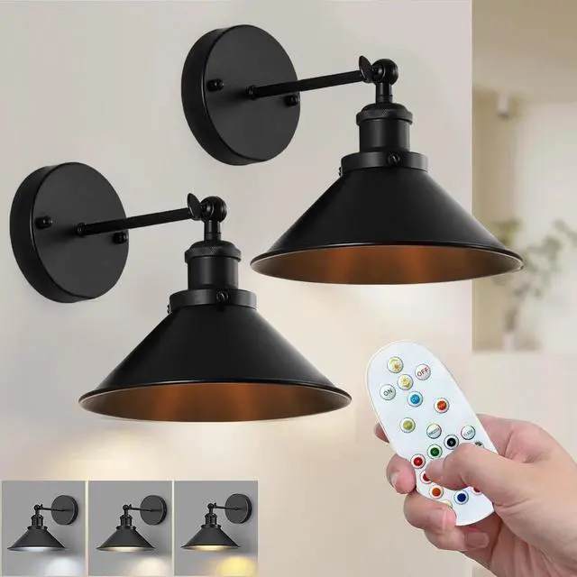 Main image of 2 Pack Battery Operated Wall Sconces w/ Remote Dimmable Wireless LED Wall Lamp