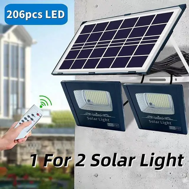 Alt view image 2 of 7 - LED Double Flood Lights Solar Power Outdoor Indoor Garden Yard Shed Barn Lamp