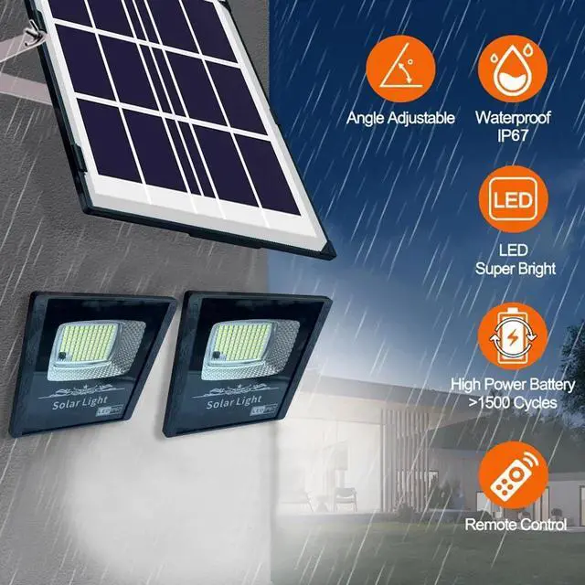 Alt view image 3 of 7 - LED Double Flood Lights Solar Power Outdoor Indoor Garden Yard Shed Barn Lamp
