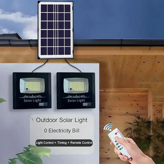 Alt view image 5 of 7 - LED Double Flood Lights Solar Power Outdoor Indoor Garden Yard Shed Barn Lamp