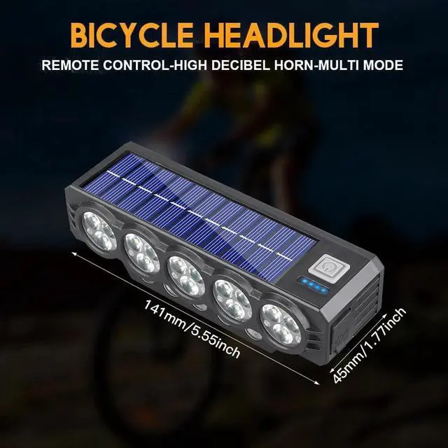 Alt view image 7 of 7 - Solar Powered Bike Light, USB-C Rechargeable LED Bike Headlight, with Speaker