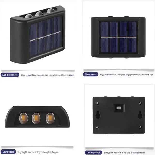 Alt view image 6 of 7 - 2PCS 6LED Solar Powered Wall Deck Light UP Down Outdoor Stairs Step Fence Lamp