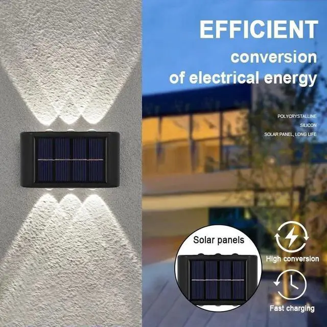 Alt view image 2 of 7 - 2PCS 6LED Solar Powered Wall Deck Light UP Down Outdoor Stairs Step Fence Lamp