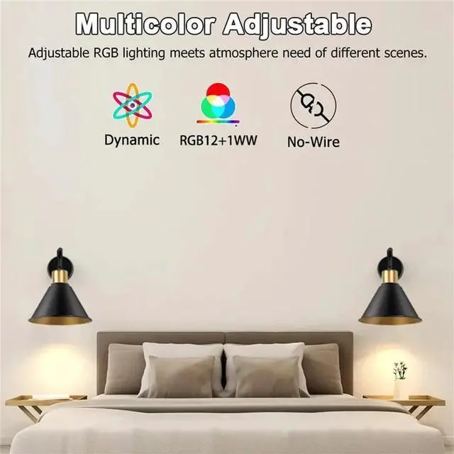 Alt view image 7 of 7 - 2 Pack Battery Operated Wall Sconces with Remote Dimmable Wireless LED Wall Lamp