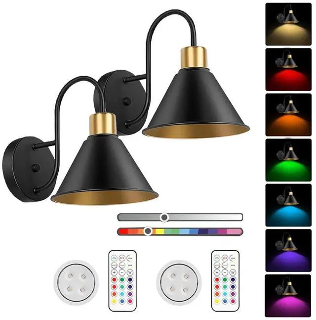 Alt view image 2 of 7 - 2 Pack Battery Operated Wall Sconces with Remote Dimmable Wireless LED Wall Lamp