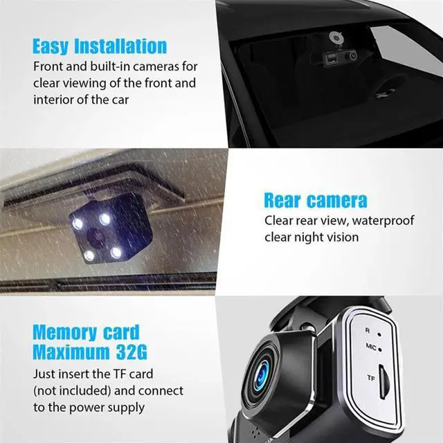 Alt view image 2 of 7 - HD 1080P Car Dual Lens Dash Cam Front/Rear/Inside Video Recorder Camera G-sensor