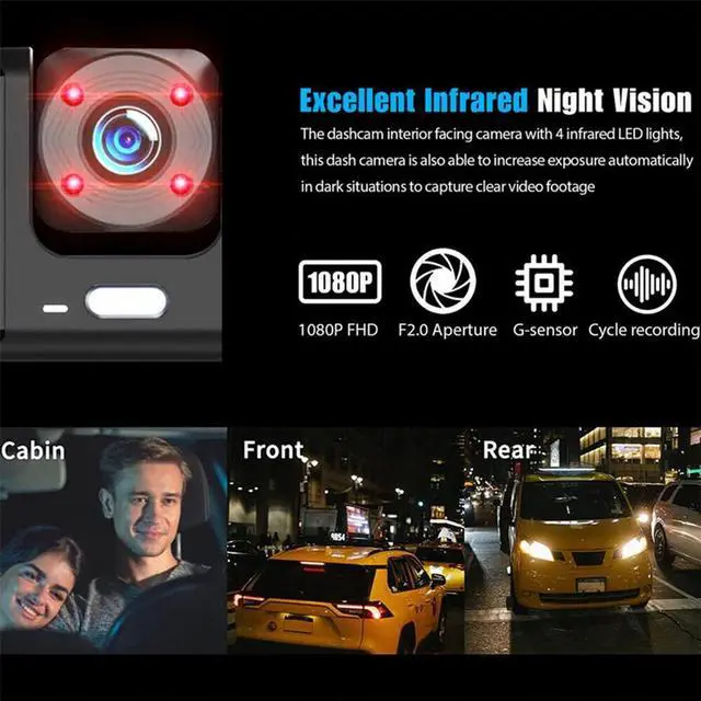 Alt view image 5 of 7 - HD 1080P Car Dual Lens Dash Cam Front/Rear/Inside Video Recorder Camera G-sensor