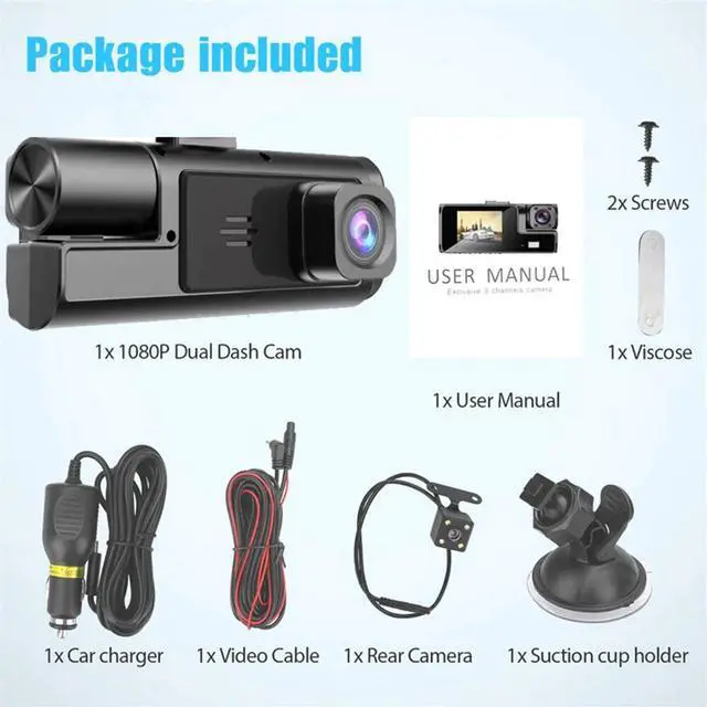 Alt view image 7 of 7 - HD 1080P Car Dual Lens Dash Cam Front/Rear/Inside Video Recorder Camera G-sensor