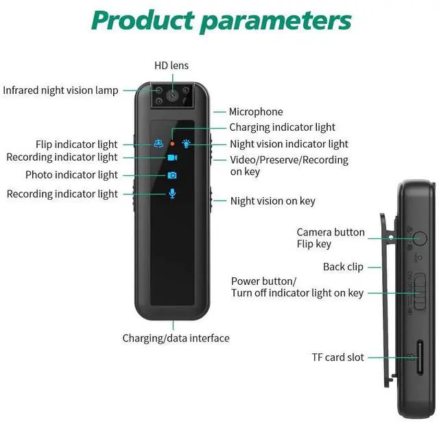 Alt view image 4 of 7 - 1080P Portable Police Body Camera Pocket Video Audio Recorder Night Vision Cam