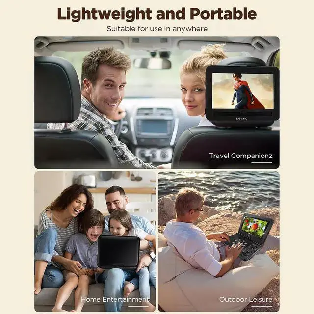 Alt view image 7 of 7 - 10.8" Portable DVD Player with 9" Large HD Screen 6 Hour Rechargeable Battery US