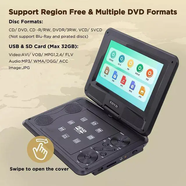 Alt view image 5 of 7 - 10.8" Portable DVD Player with 9" Large HD Screen 6 Hour Rechargeable Battery US