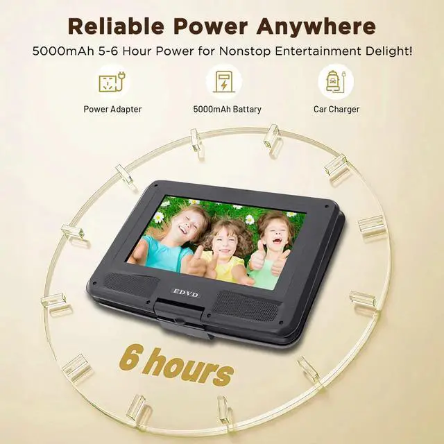 Alt view image 6 of 7 - 10.8" Portable DVD Player with 9" Large HD Screen 6 Hour Rechargeable Battery US