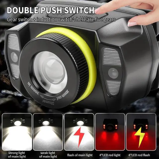 Alt view image 3 of 7 - LED Headlamp USB Rechargeable Headlight Torch Work Light Bar Head Band Lamp NEW