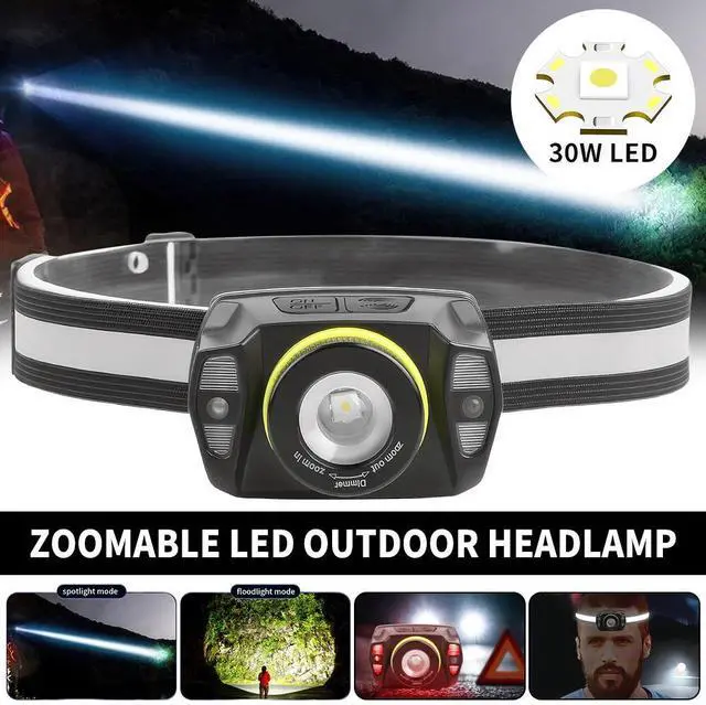 Alt view image 2 of 7 - LED Headlamp USB Rechargeable Headlight Torch Work Light Bar Head Band Lamp NEW