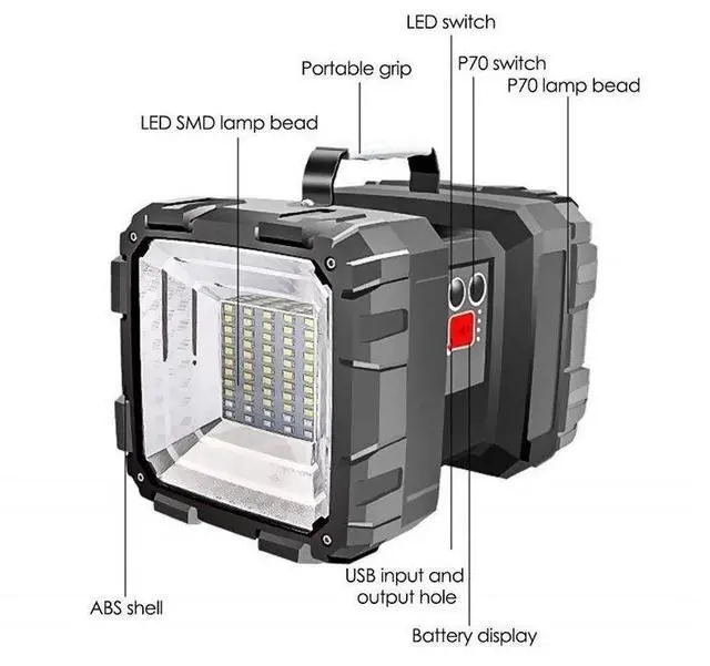 Alt view image 7 of 7 - 100000ML Rechargeable Super Bright LED Searchlight Handheld Spotlight Flashlight