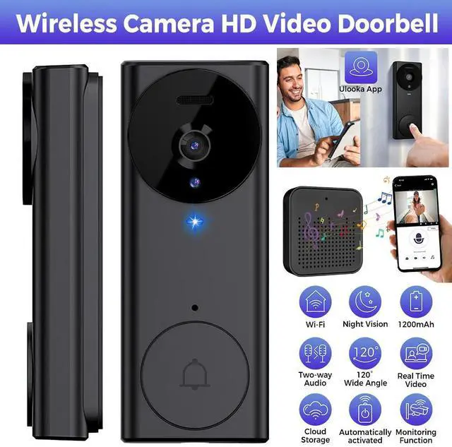 Main image of Wireless WiFi Video Doorbell with Chime 2-Way Audio Smart App Control Door Cam