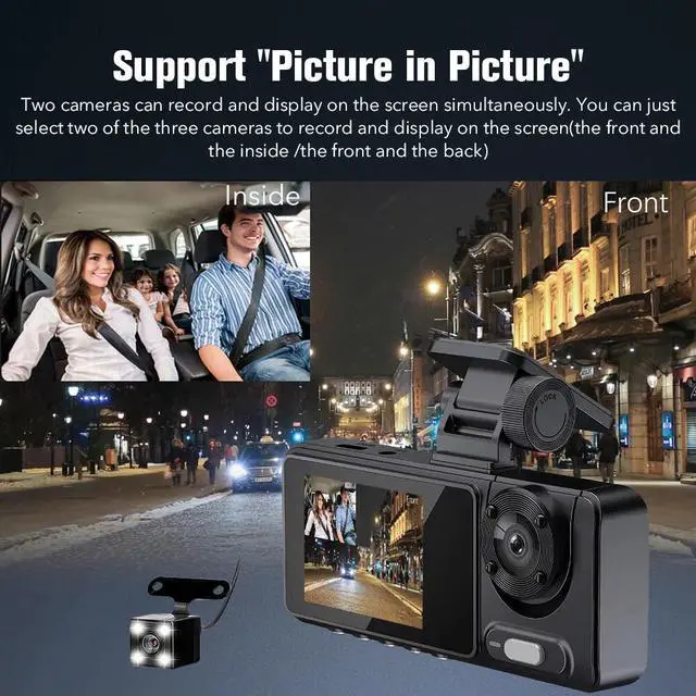 Alt view image 4 of 7 - Dash Cam HD 1080P Three Lens Car Camera G-Sensor Driving Video Recorder DVR