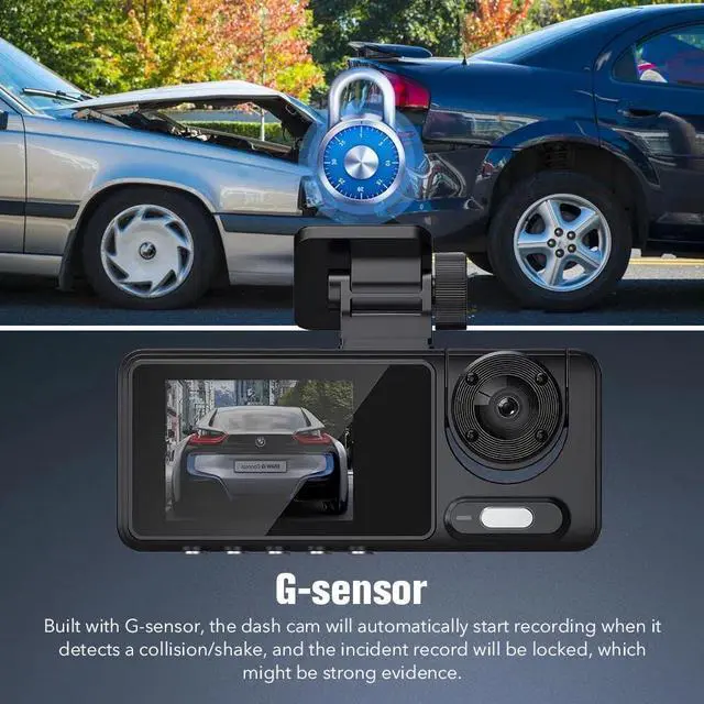 Alt view image 6 of 7 - Dash Cam HD 1080P Three Lens Car Camera G-Sensor Driving Video Recorder DVR