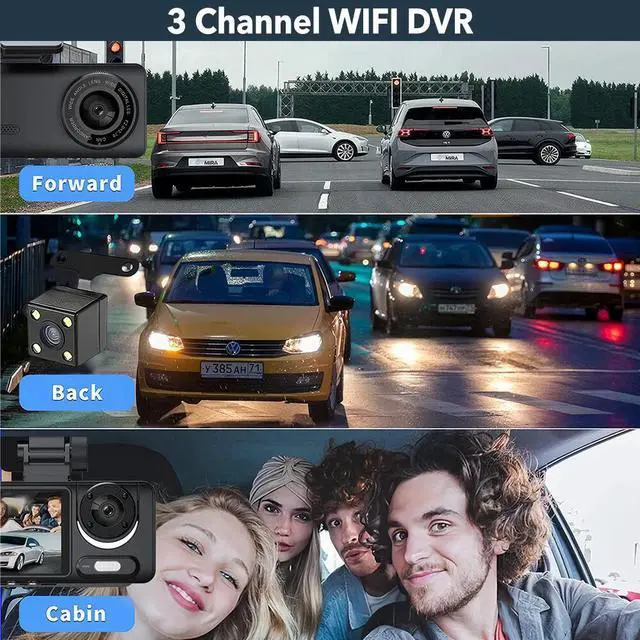 Alt view image 7 of 7 - 1080P WiFi Dash Cam for Car Front/Inside/Rear View Camera Video Recorde G-sensor