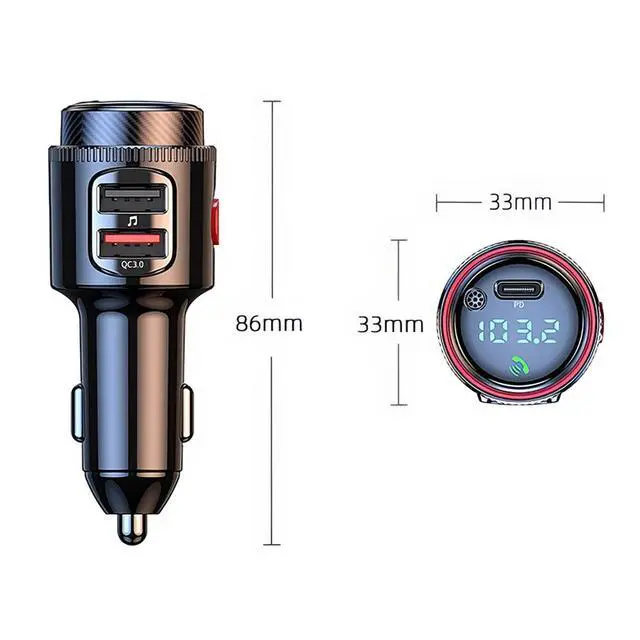 Alt view image 7 of 7 - Bluetooth 5.4 Car Wireless FM Transmitter Adapter 2USB PD Charger AUX Hands-Free